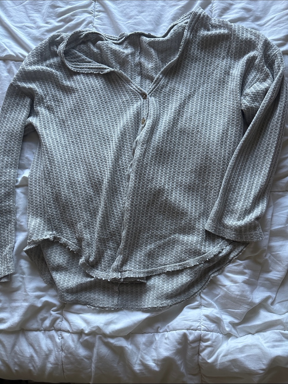 Light Gray Waffle Knit Button-Front Women's Top